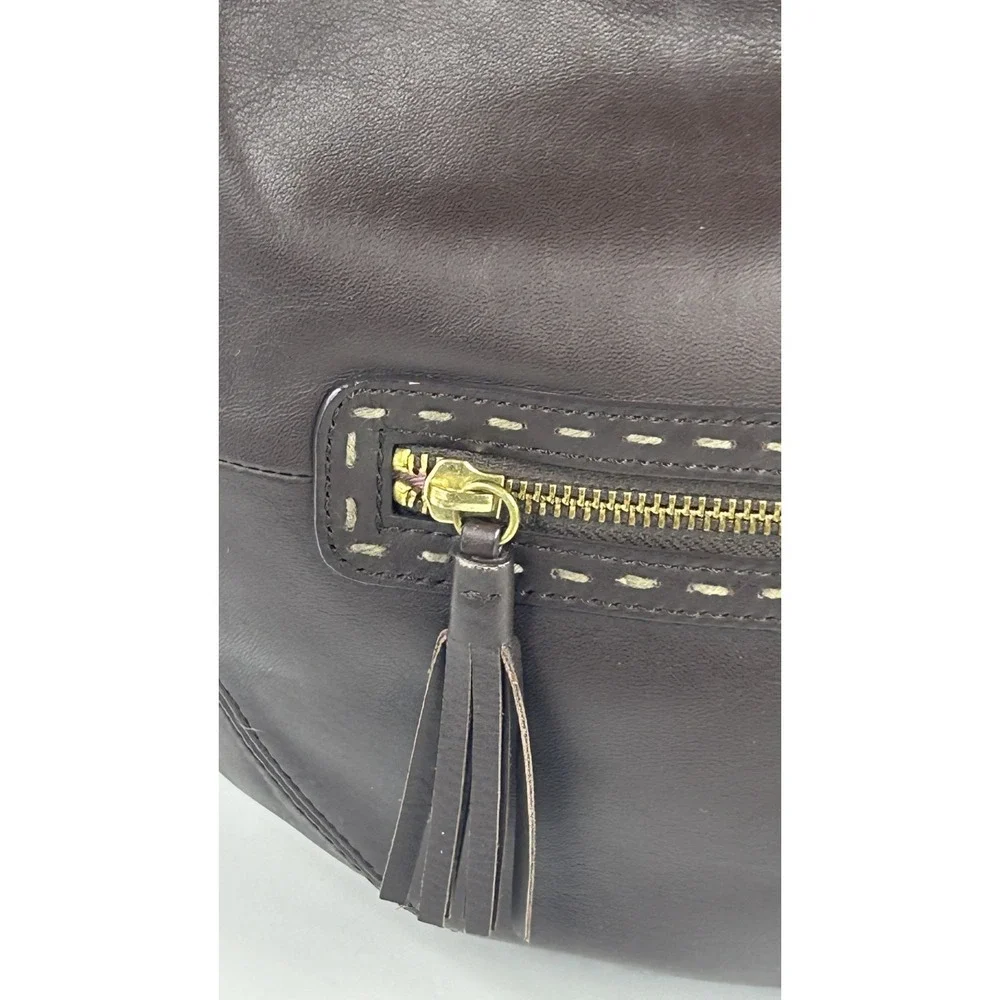 Sigrid Olsen Brown Leather Large Hobo Bag Crecent Shoulder Purse Tassel VTG Y2k